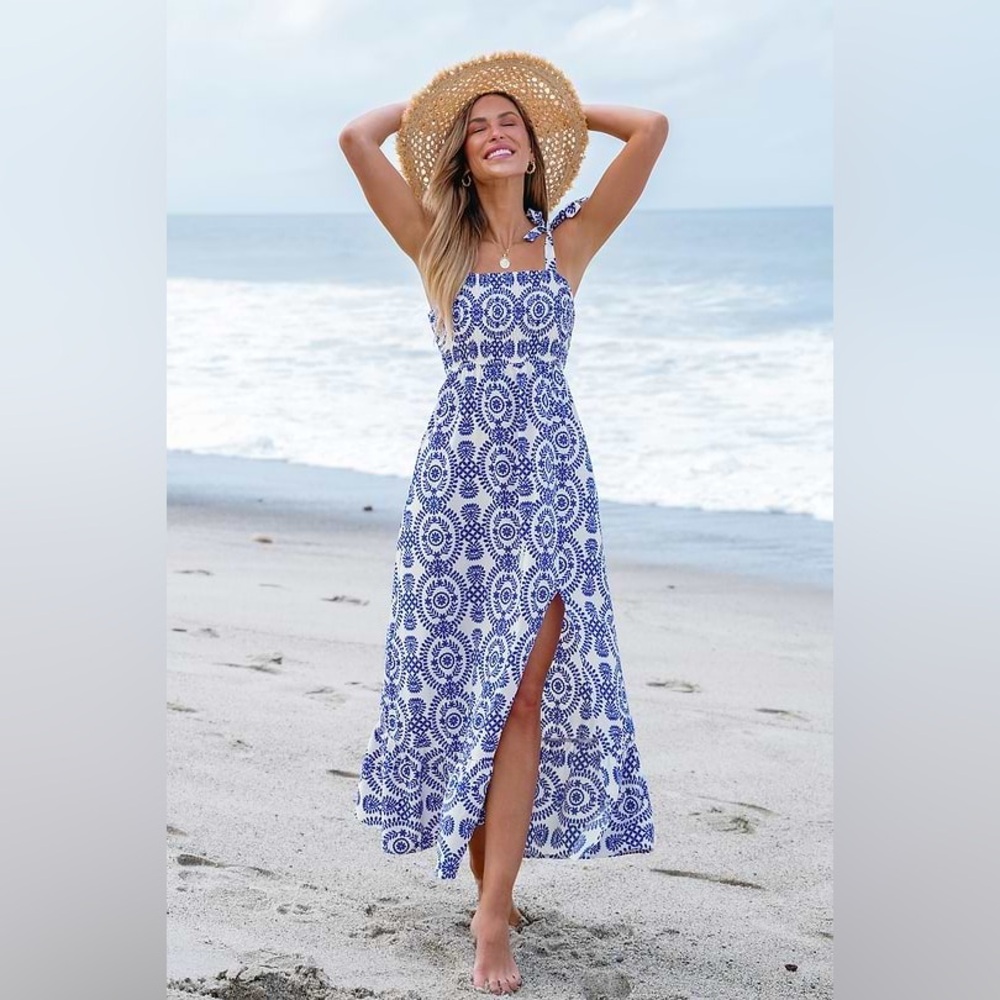 Cupshe Blue and White Maxi Dress